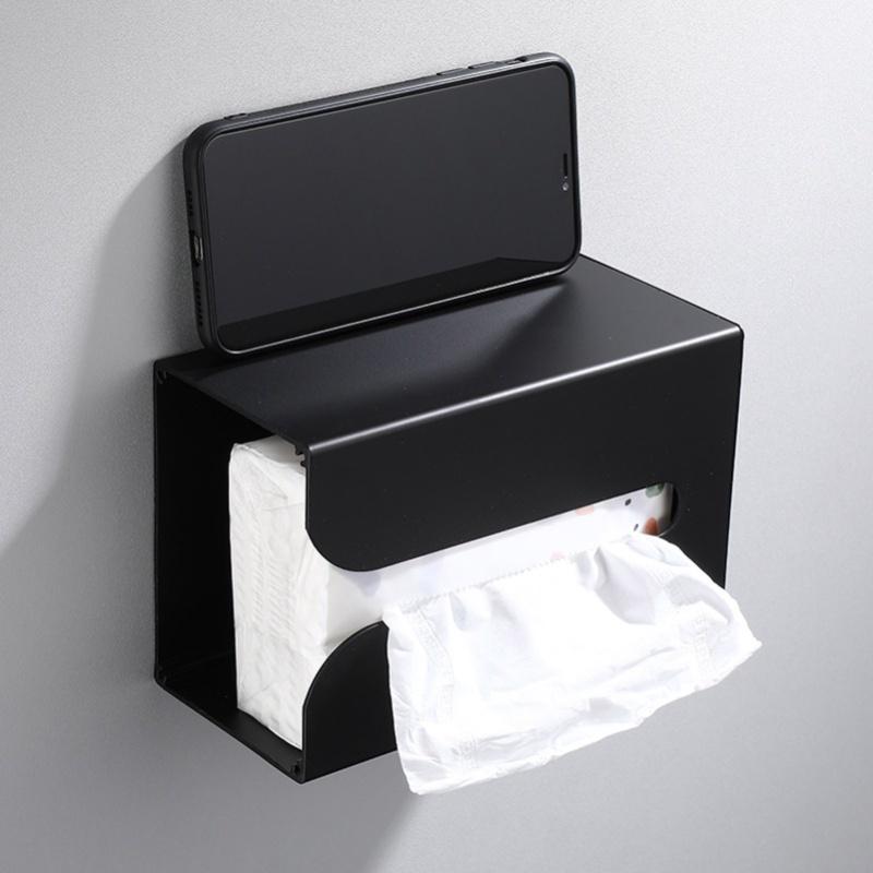 Schwarzer Taschentuchbox-Halter Ständer Wandmontage Servietten-Organizer für Küche Badezimmer Toilette