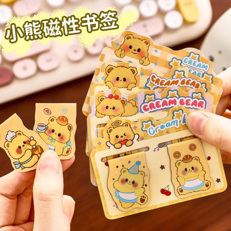 Gift Double Magnetic Cartoon Custard Bear Bookmarks for Students Cute Reading Book Page Kawai Stationery Office School Supplies
