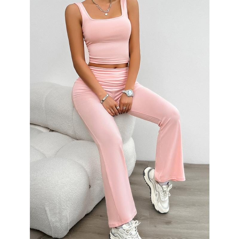 Women's Summer Casual Knitted Solid Color Sleeveless Vest Tight Trousers Set