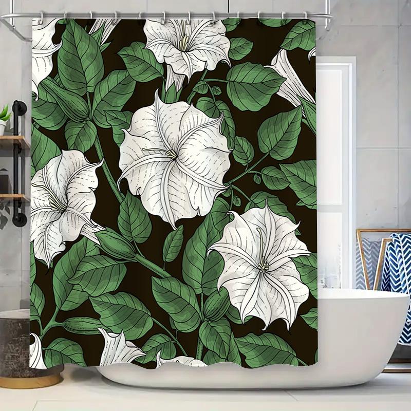 

Exquisite White Flower Leaf Shower Curtain Waterproof Decoration Bathroom Decor Modern Style Home Accessories Customizable Size W60H190(CM)-1 Pcs