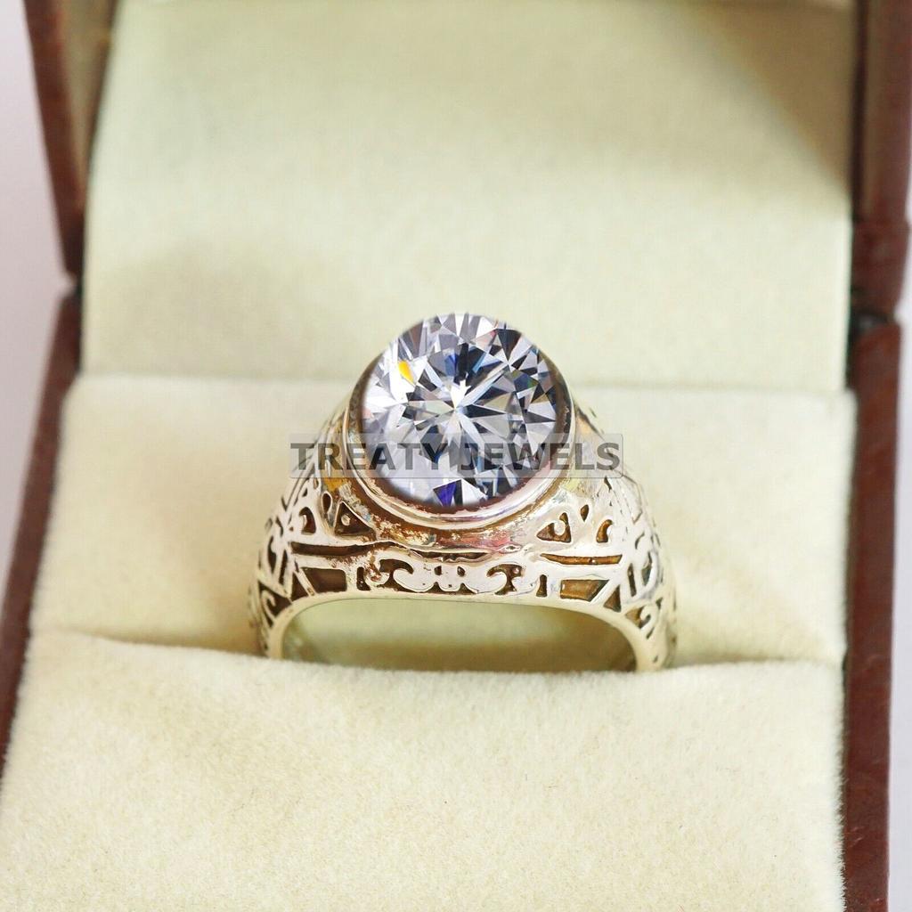 Moissanite Oval Cut Gemstone With 925 Sterling Silver Ring For Men's #B275 JL375681922525