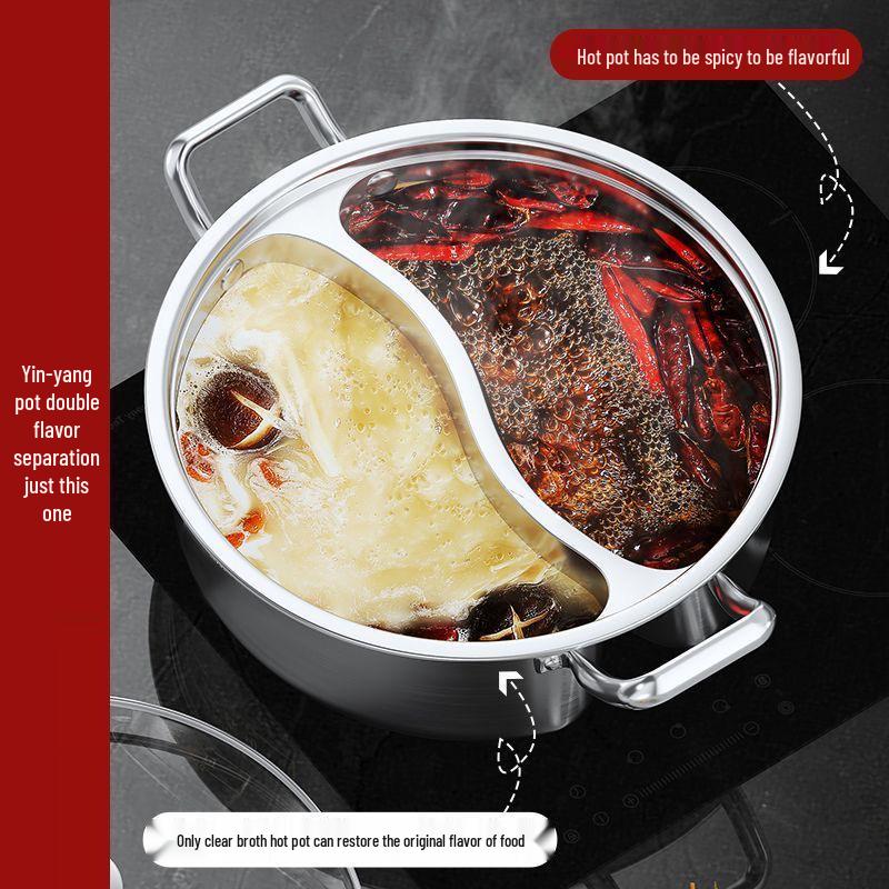 YuanYang Edelstahl-Hot Pot - Extra Dick, Schweißfrei, Großes Fassungsvermögen, Doppeltes Fach für Geschmacksneutralität