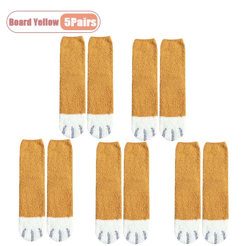 Winter Coral Fleece Socks Mid Calf Cute Cat Paw Design Thickened Warm Sleep Socks for Women Girls Indoor Cold Weather Wear