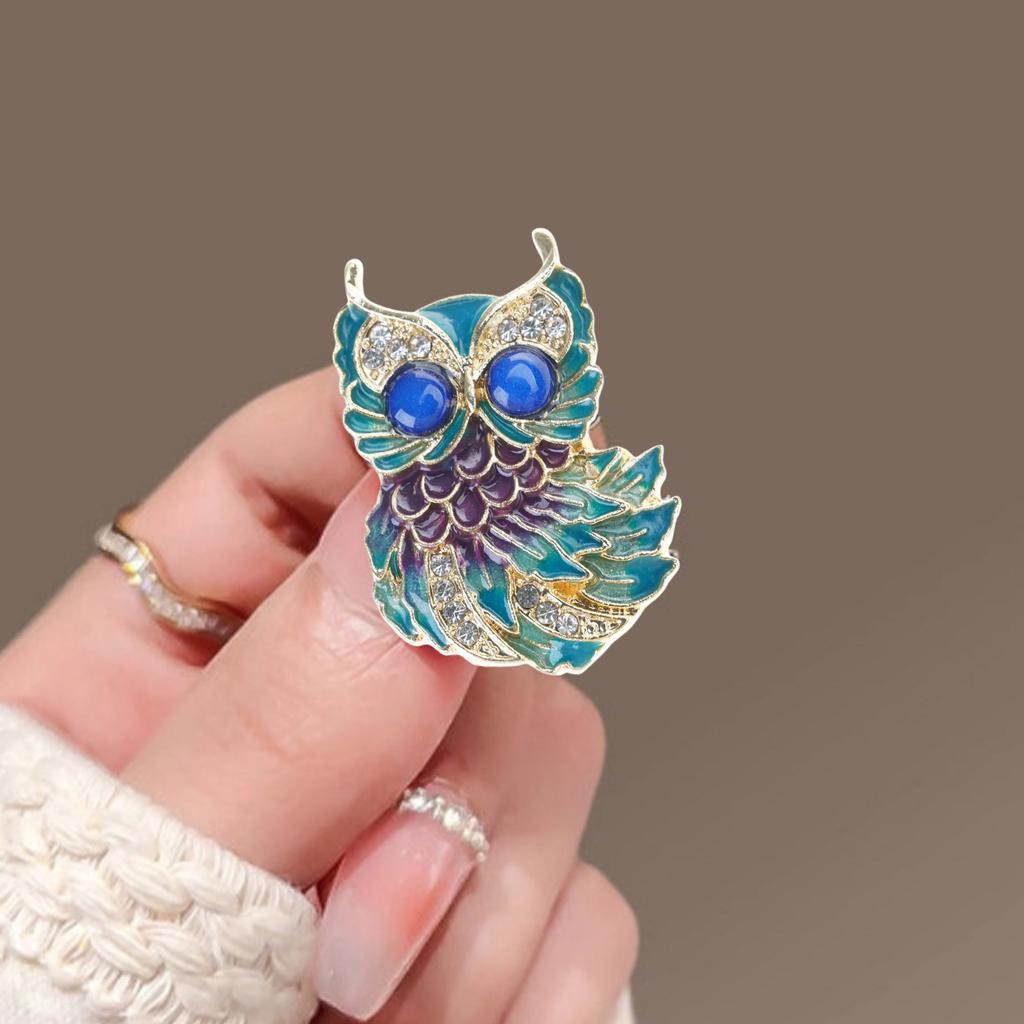 Elegant Enamel Owl Brooch Handcrafted With Intricate Colorful Artisan Design Pin For Formal Attire And Casual Outfits