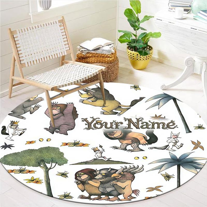 Cat Adventure Custom Name Round Area Rug Carpet Rug For Living Room Bedroom Sofa Playroom Decor Nonslip Floor Mat