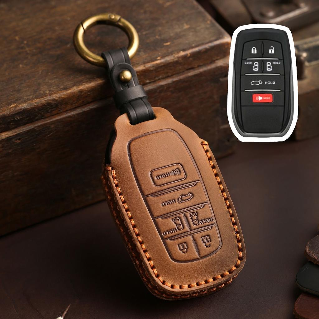 Leather Car Key Cover Case for TOYOTA Sienna RAV4 VENZA Mirai Hybrid Vehicles Alphard PREVIA Voxy Keyless Go Remote Keychain Set