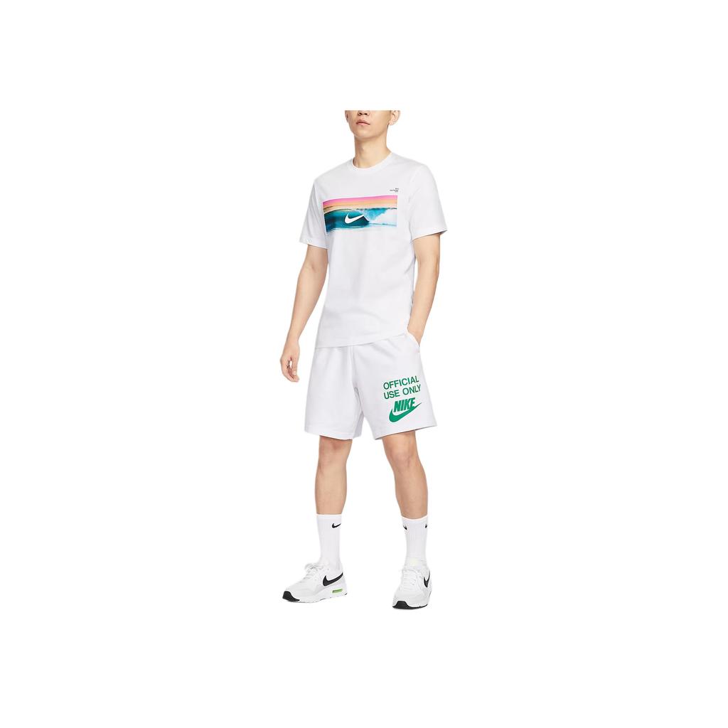 Nike Club Soft Comfortable Knitted Drawstring Sports Shorts Men shorts White Stadium-Green IB8414-100