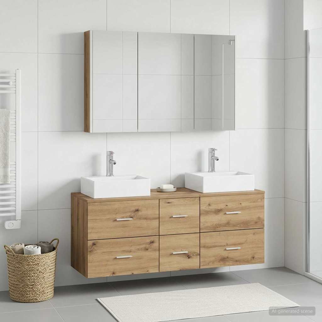 Bathroom Furniture Set 4 pcs Artisan Oak Engineered Wood and Glass