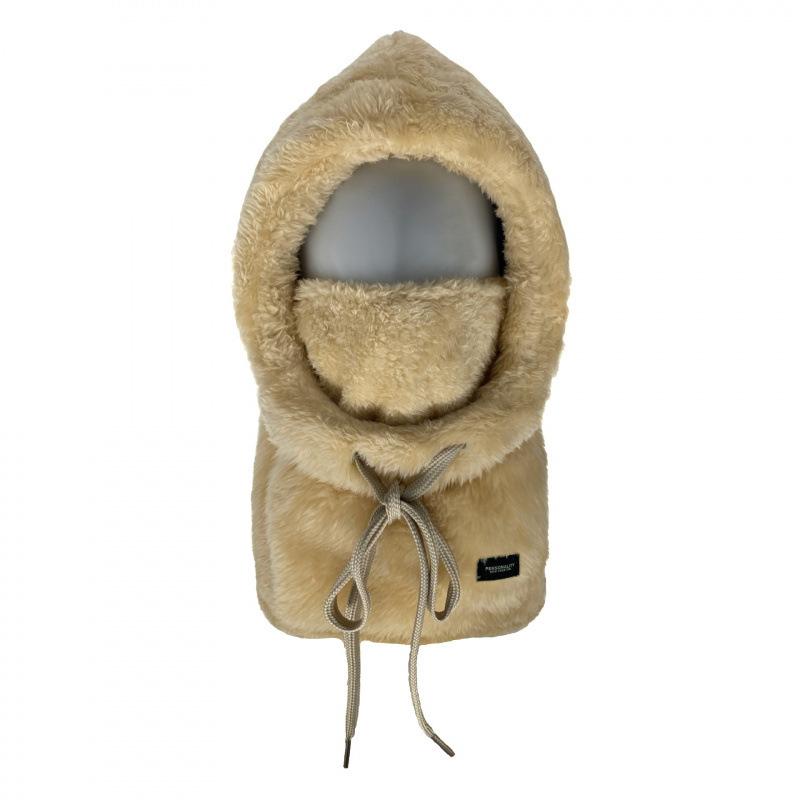 New European and American windproof design winter women's plush hooded mask hat cold cycling autumn and winter