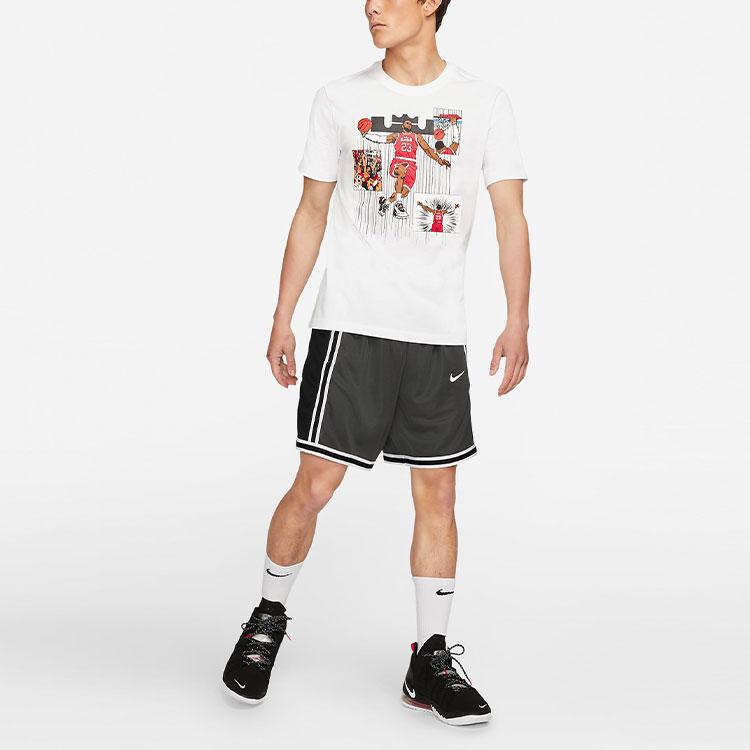 Nike Cartoon LeBron James Basketball Print Sports Crew Neck Short Sleeve T-Shirt Men Tops White DD0789-100