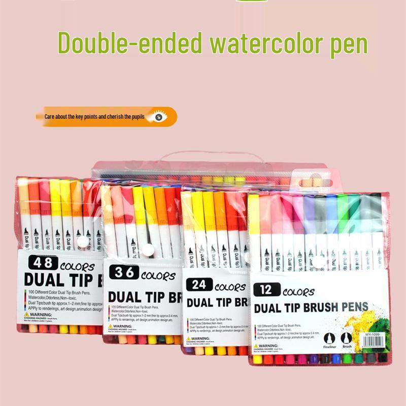 Double-Ended Fineliner & Soft Tip Watercolor Pen Set - Art Supplies for Children's Painting & Coloring