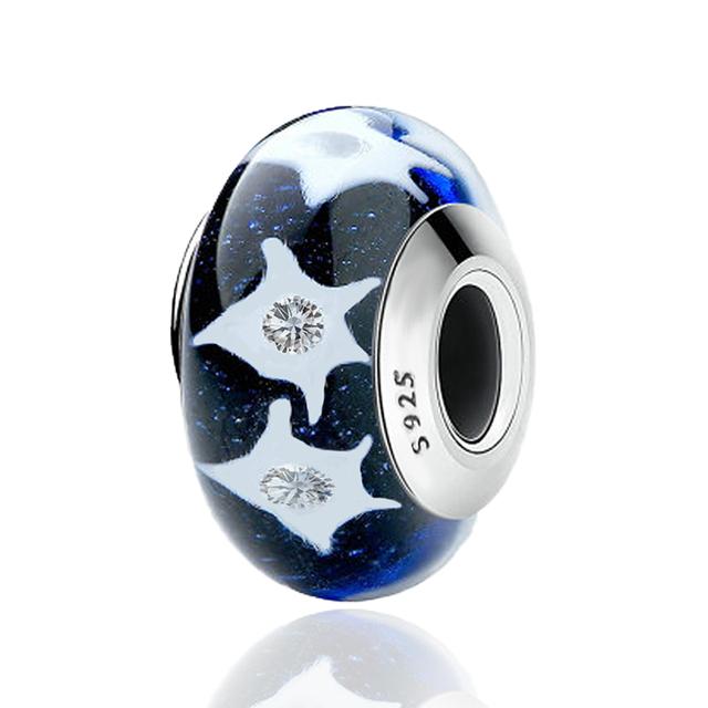 Murano Glass Bead for Women Silver Color Charms Original Designer Round Bead Lucky Pendant Charm Fine Beads for Jewelry Making