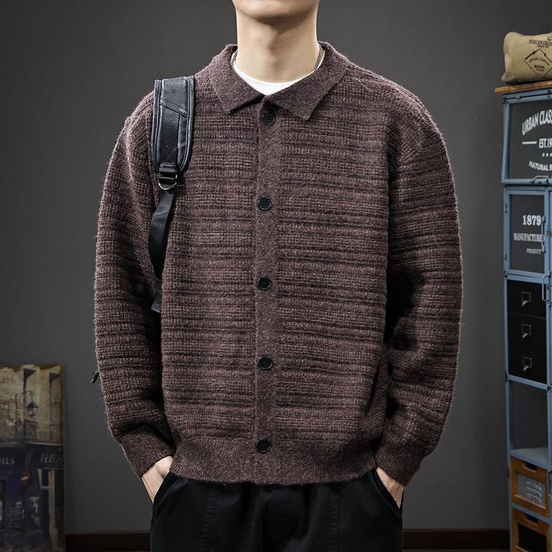 Men's Retro Lazy Style Lapel Cardigan Sweater - Trendy, Casual, and Versatile Knitwear