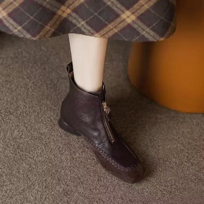 Moda Moda Francesa Botins de Salto Bloco Confortáveis Bico Quadrado Sola Macia Face Macia Vintage Inverno Sapatos Femininos