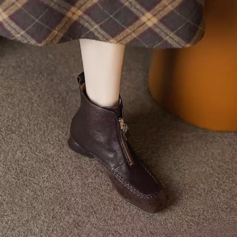 Fashion French Fashion Block Heel Booties Comfortable Square Toe Soft Sole Soft Face Vintage Winter Women's Shoes