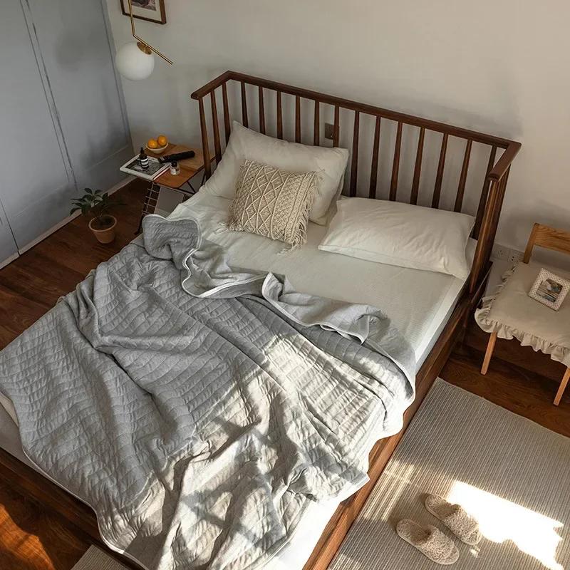Coperta estiva a righe in 100% cotone per letto, morbida trapunta per letto matrimoniale adatta alla pelle, trapunta sottile traspirante per aria condizionata estiva