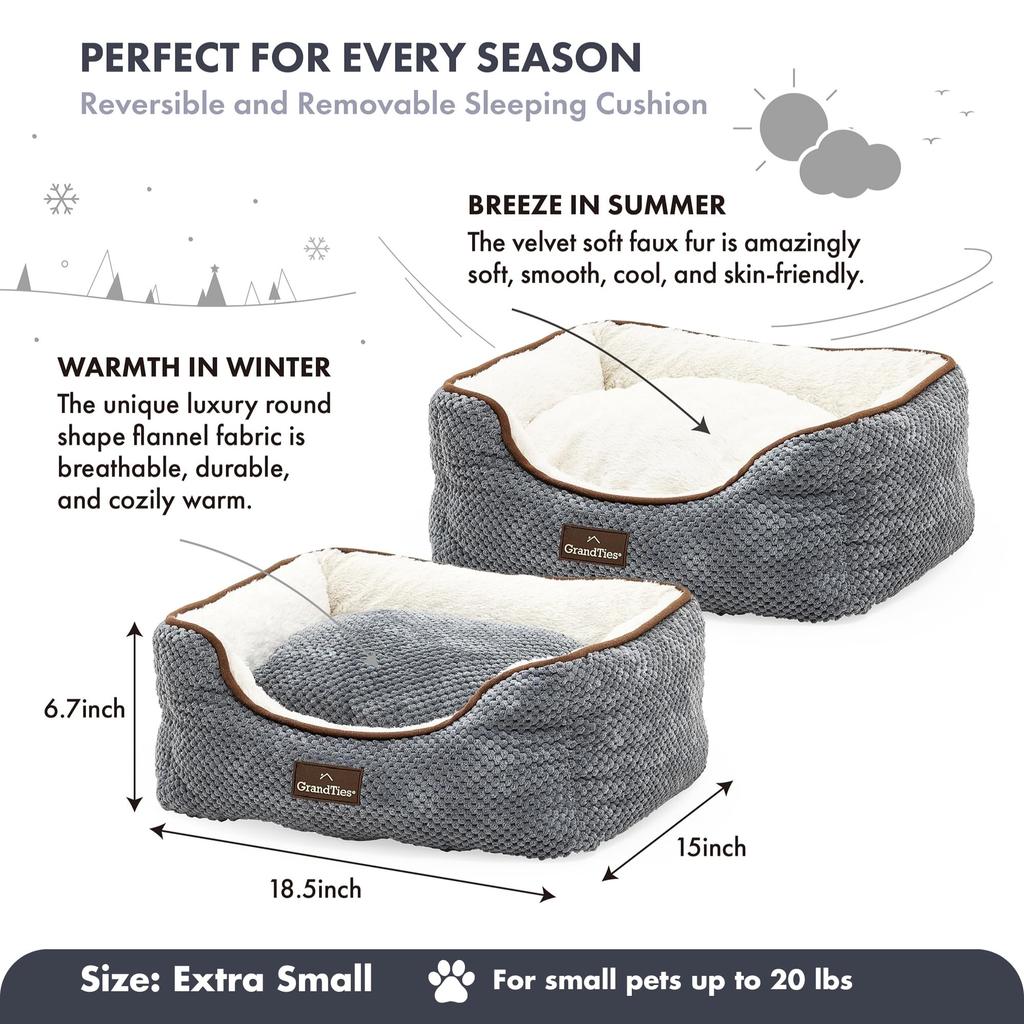GrandTies Cuddler Pet Bed (Gray, XS)