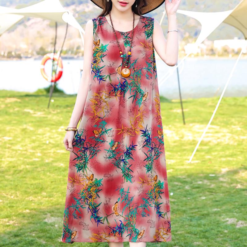 Plus Size Women's Elegant Dresses Loose Summer Sleeveless Dress Female Vintage Clothes