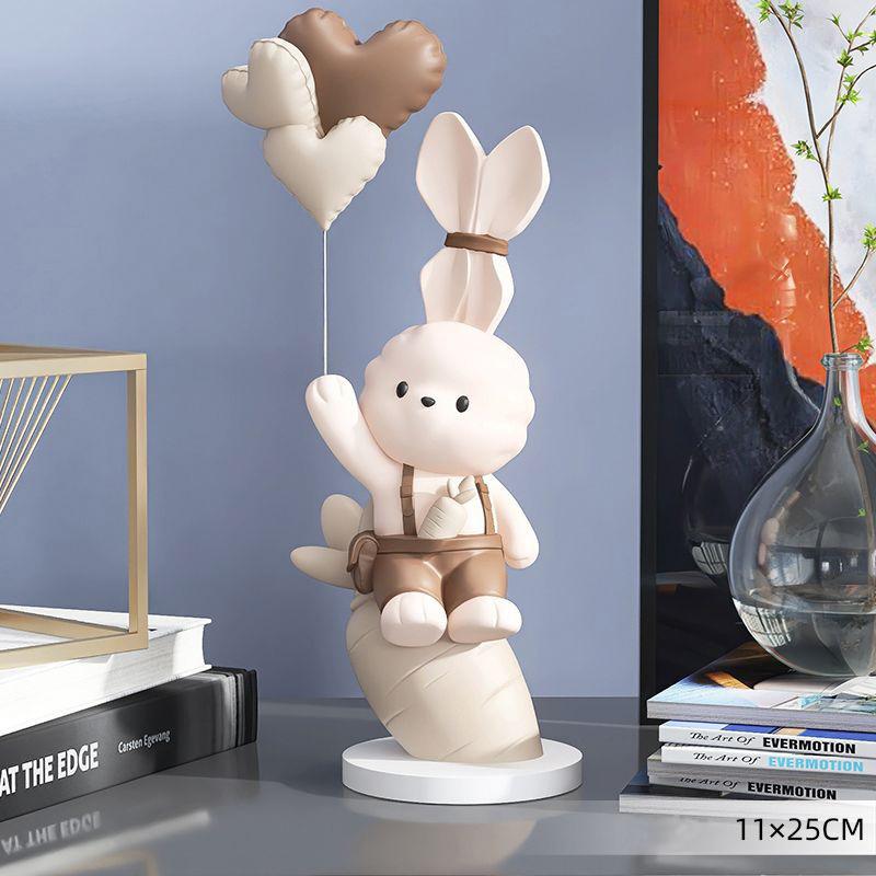 

Cute Resin Balloon Rabbit Sculpture Ornaments Home Livingroom Cabinet Statue Decoration Villa Hotel Store Figurines Accessories