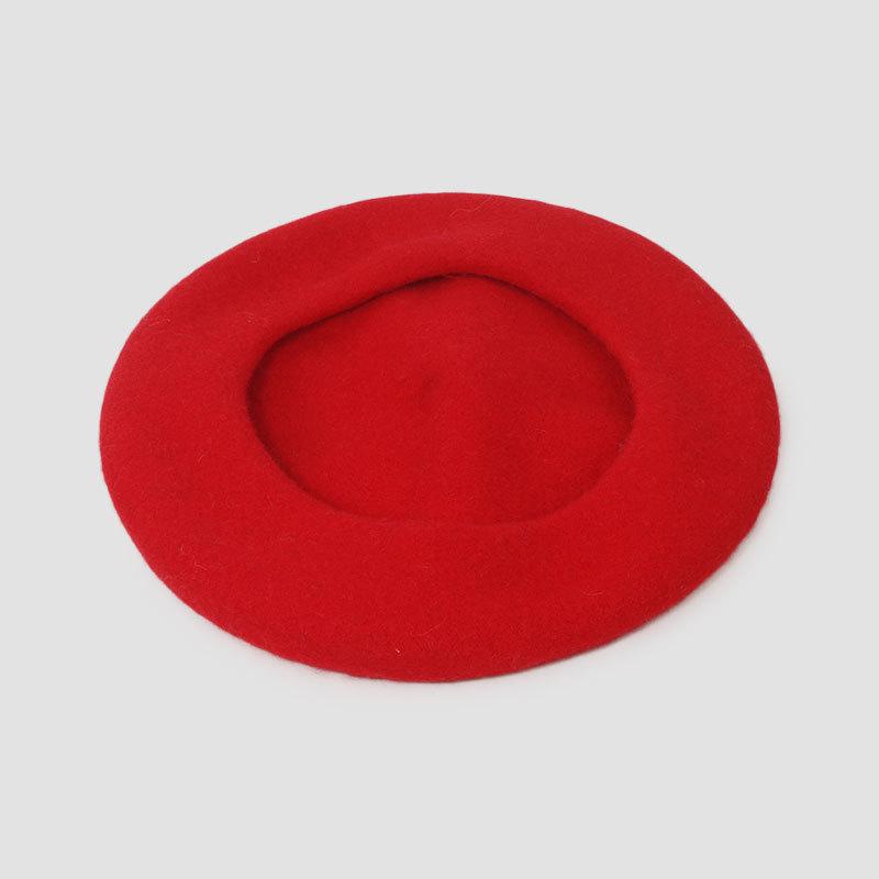 Women's Bright Red Wool Beret - Adult Winter Christmas Hat