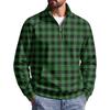 Men's Fall Winter Plaid Print Zip-Up Stand Collar Pullover Casual Wrinkle- Athletic Top