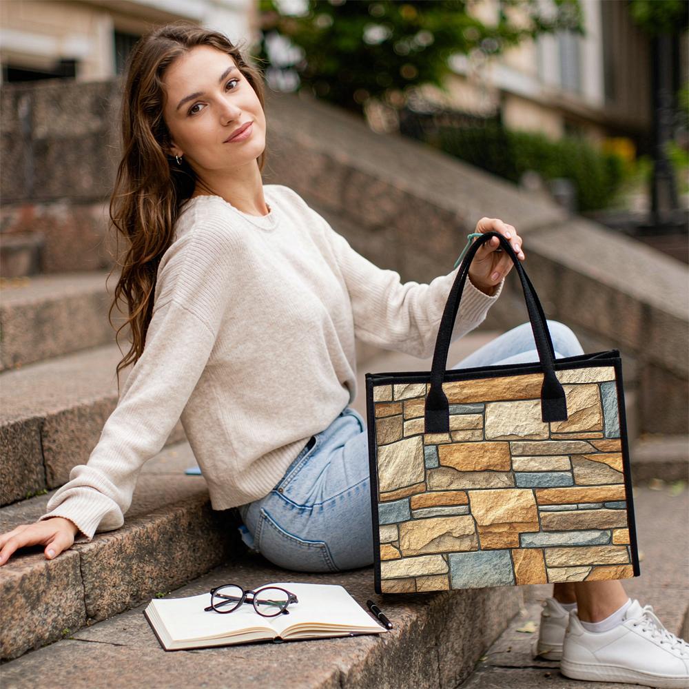 Vintage Stone Pattern Tote Bag Casual Daily Handbag Lightweight Reusable Shopping Shoulder Bag For Women Outdoor Travel Commute