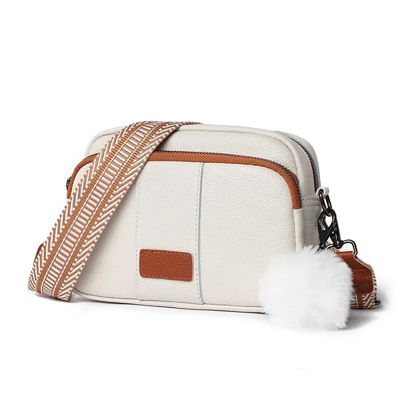 

100% Genuine Leather Messenger Bag Women Fashion Style Female Handbag with Wide Shoulder Strap Luxury Hair Bulb Crossbody Sac 21cm 8cm 15cm