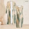 Women Plus Size Printed Two Piece Set Long Sleeve Open Front Cardigan Sleeveless Bodycon Dress