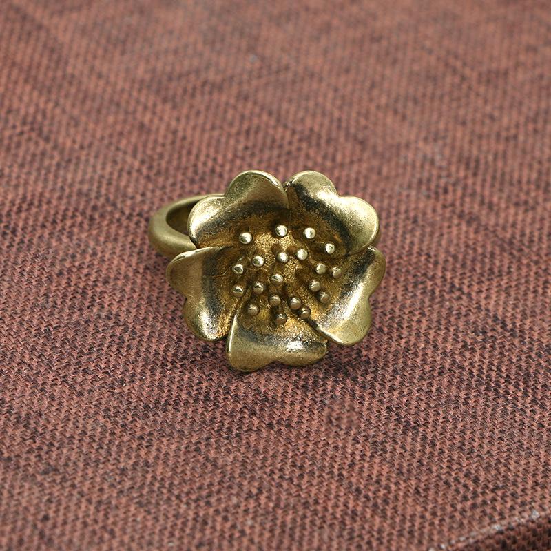 Brass Flower Rings Adjustable Ring Sculptures Gifts Accessories Statuette
