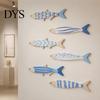 Decorative Fish Scale Wall Hangings 6Pcs/Set Wooden Decor, Beach House Decoration, Blue And White Wood Ornaments Coastal Art for Home Living