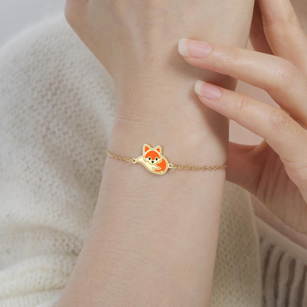 Edelstahl Fuchs Anhänger Armband für Damen Mädchen Verstellbares Seil Fuchs Armband Niedliches Tier Schmuck Geschenk