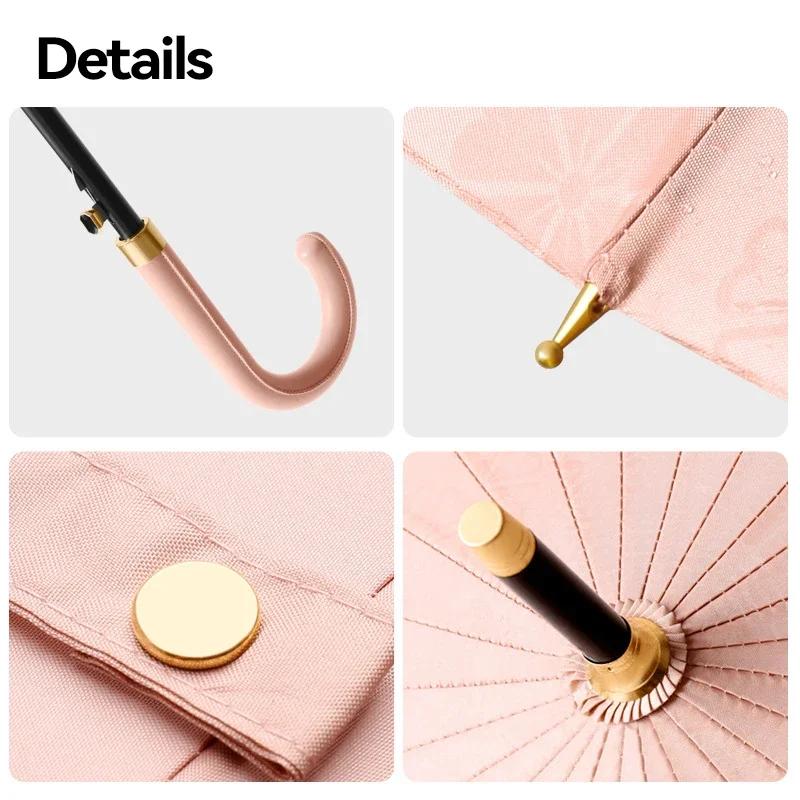 Luxury Umbrella Windproof Strong 24 Ribs, Long Handle Rain Umbrella Woman, Semi-Automatic Golf Large Umbrellas Waterproof
