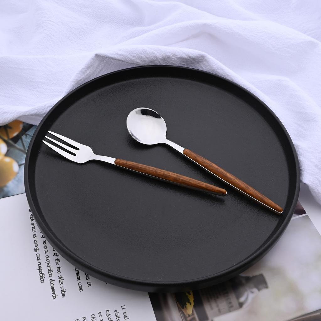 20Pcs Stainless Steel Dinnerware Set for 4 Knife Fork Spoon Set with Wooden Handle Western Flatware Silverware Cutlery Set