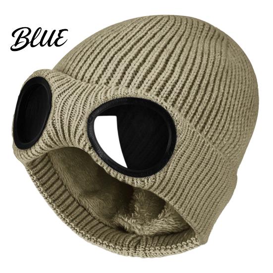 Caldo Berretto Morbido in Acrilico Lavorato a Maglia con Occhiali Unisex Cappello Invernale Foderato in Pile Antivento Termico Cuffia per Ciclismo Sci Moda da Strada