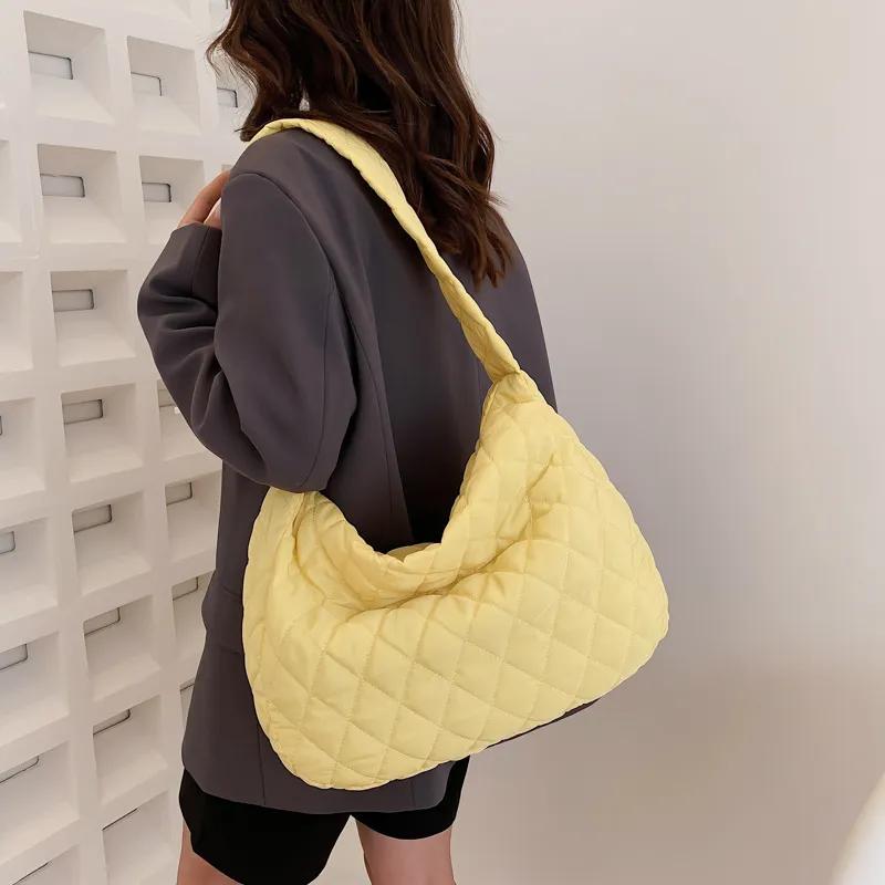 Winter Lingge Embroidery Shoulder Bag for Women Fashi Space Padded Cott Handbag Clutch Ladies Feather Down Big Tote Bags