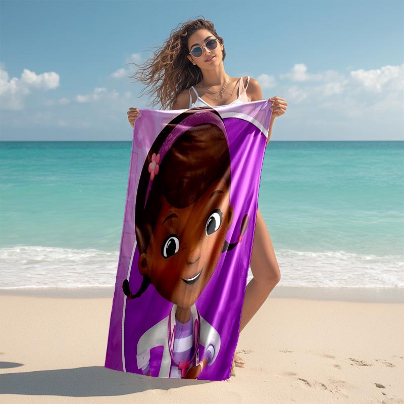 proof beach towel with Doc McStuffins pattern - soft,absorbent,quick-drying,machine washable - perfect for swimming,camping,bathing