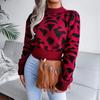 Women Autumn Winter Leopard Print Knitted Crop Sweater Long Sleeve O Neck Nipped Tops Sizes S To L