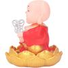 Walfront Solar Powered Figurine Nodding Smiling Buddha Maitreya Solar Buddha Statue Toy Little Monk Figurine Desktop Ornaments (Red)