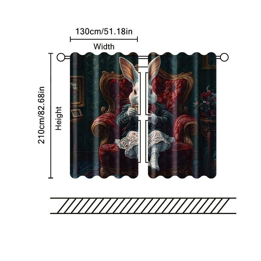Set Of 2 Filtering Curtains Excluding Rods Non Movable Without Batteries Noble Gentleman Rabbit Use Bedrooms Curtain For Bedroom Made Polyester
