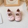 Girls Flats Soild Color Round Toes Kids Dance Performance Shoes Double Bows  New Girls Leather Shoes Soft Sole Sweet