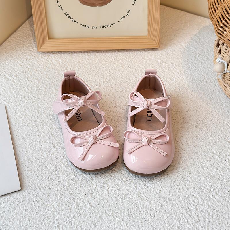 Girls Flats Soild Color Round Toes Kids Dance Performance Shoes Double Bows New Girls Leather Shoes Soft Sole Sweet
