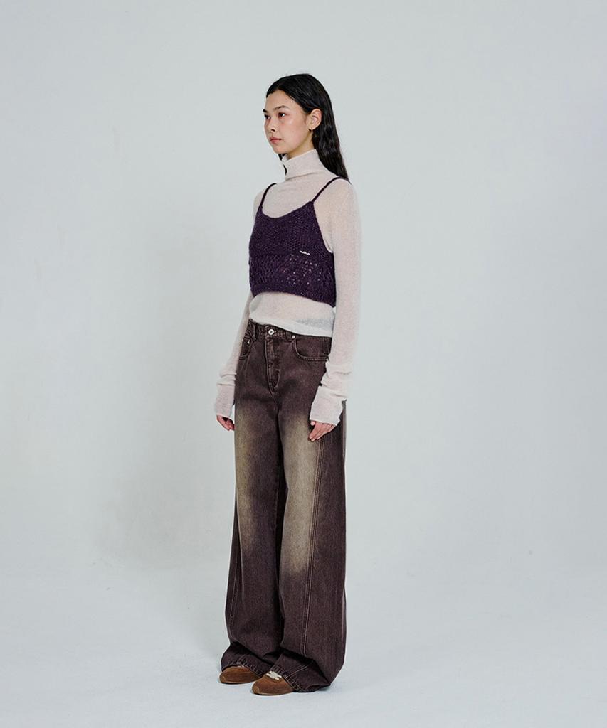 Deoaeteus Side Panel Wide Denim Pants_Brown
