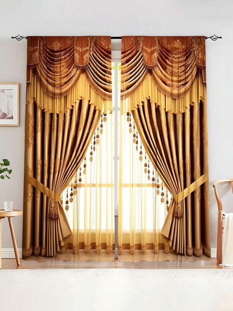 2pcs Digital Printed Curtains With Modern Retro High-Grade Polyester Fiber,Household Decor Pole Top Drapes For All Season