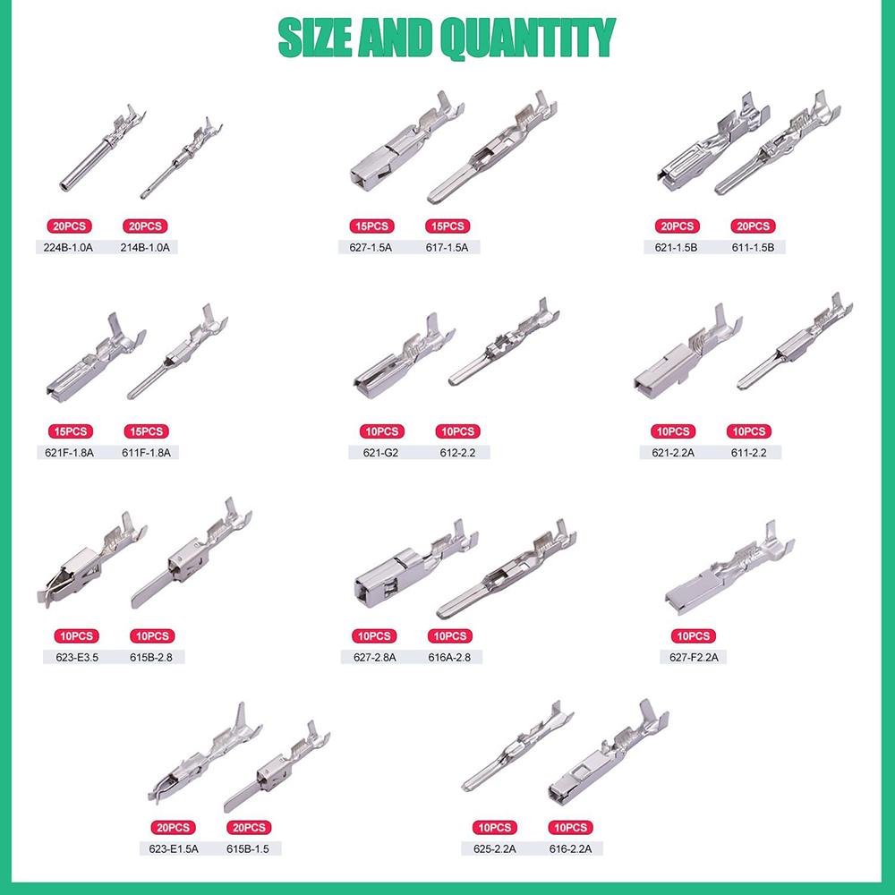 290PCS Car Wire Terminal Pin Connectors 1/1.5/1.8/2.2/2.8/3.5mm Connector Pins Terminal Auto Electric Male Female Crimp Pins