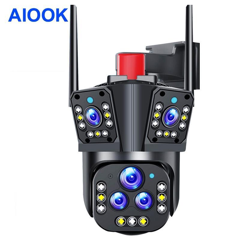 

AIOOK Домашня зовнішня водонепроникна камера безпеки HD 8MP 20X Оптичний зум Потрійне зображення 180° Широкий кут WIFI CCTV Повнокольоровий нічний бачення Двосторонній домофон Camera+128GB