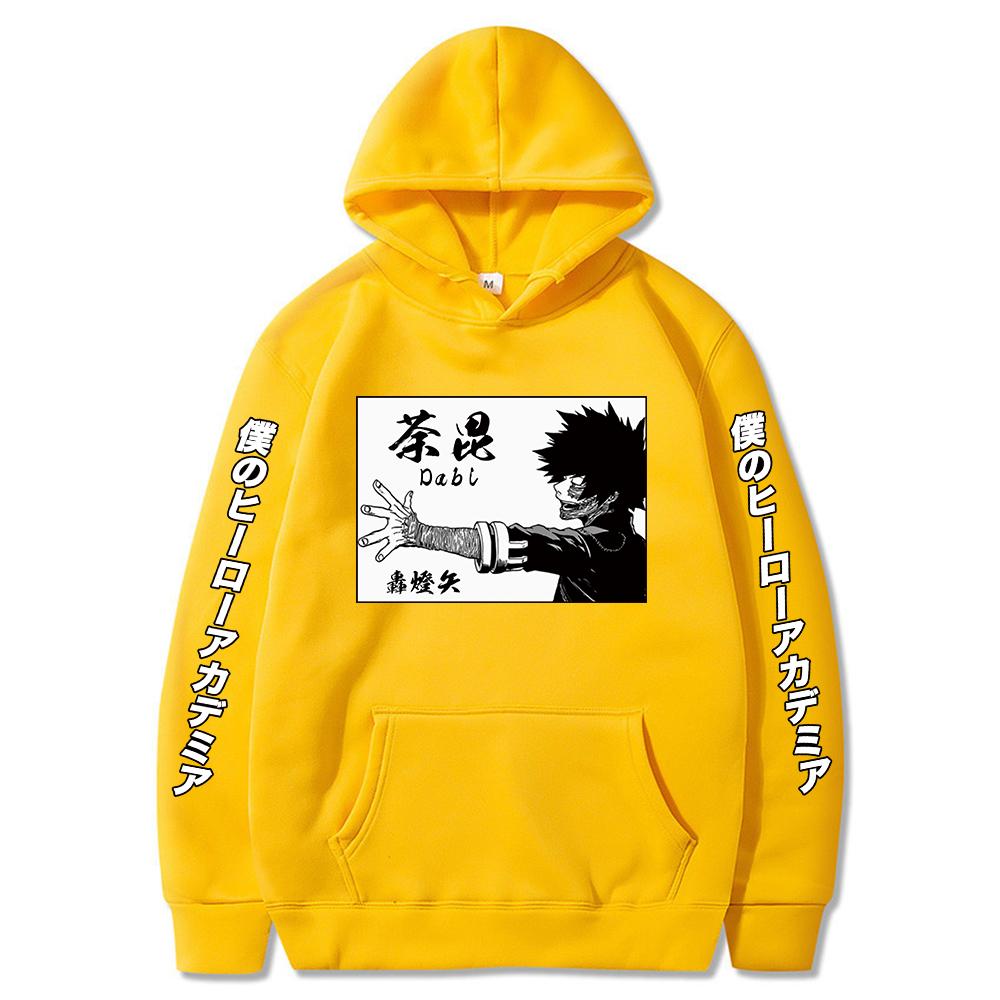 

Harajuku Аниме My Hero Academia Dabi Печатный капюшон для мужчин и женщин Большие толстовки с капюшоном Y2k Streetwear Классический простой унисекс свитшот 4XL жёлтый