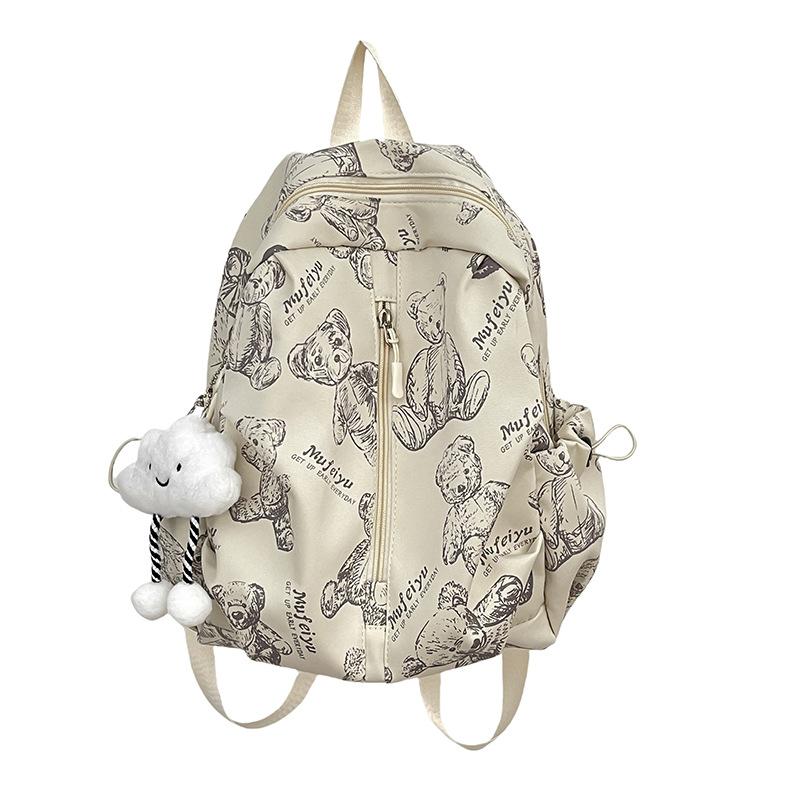 Schoolbag Printed Bear School Bag 1011 New Women's Fashion Large Capacity Cute Versatile Backpack Junior High School Backpack Female