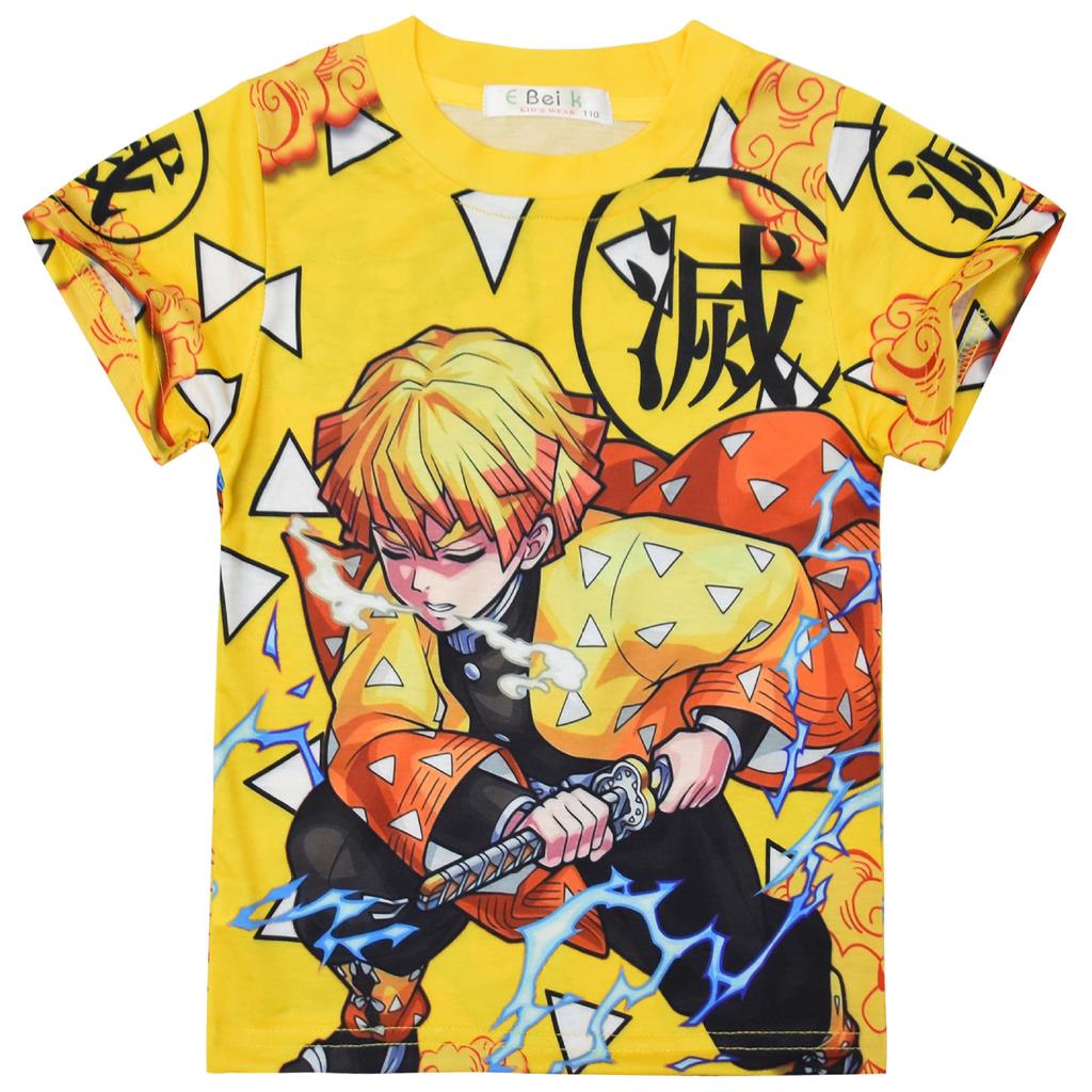 Kids Boys Anime Cartoon Demon Slayer Kimetsu No Yaiba Short Sleeves T-shirt Top Shorts Pants Clothes Sets