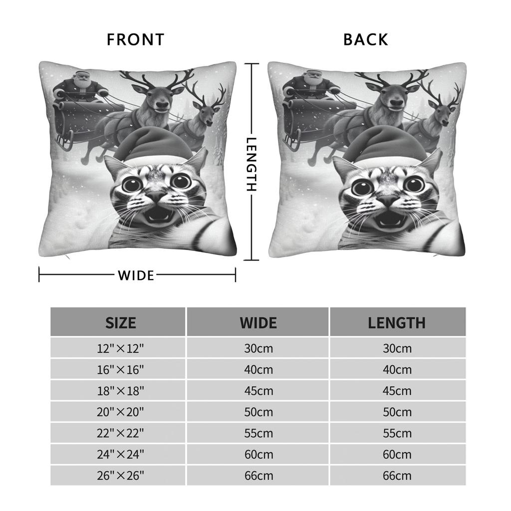 Cat Selfie with Santa Xmas Pillow Case Square Pillow Cover Retro Trendy Pillowcases For Living Room Sofa