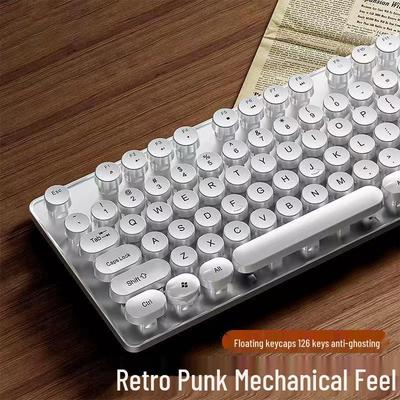 Retro Punk Mechanical Feel Wired Gaming Keyboard & Headset for Desktop/Laptop